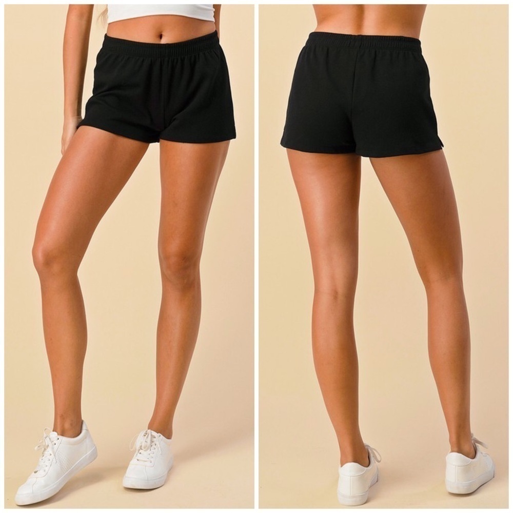 Sporty Thin Ribbed Split Side Sweat Shorts Pull On Black 2820 - Picture 2 of 5
